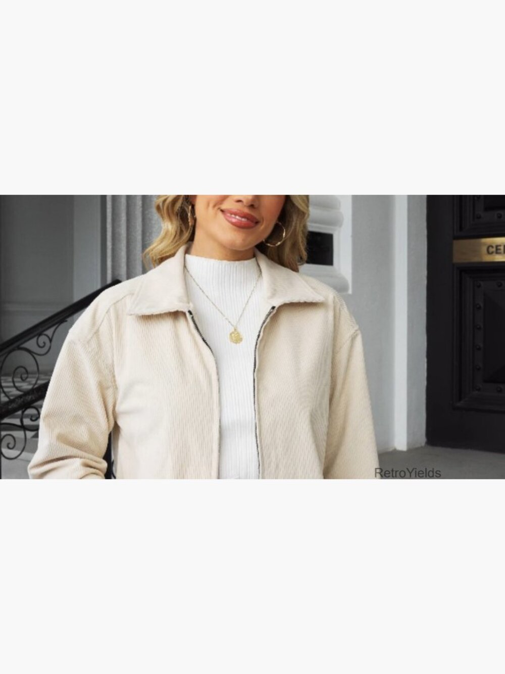 Women's Corduroy Jacket Fall Casual Zip Up Lapel Coat Trendy Winter Barn Jackets - Picture 7 of 7
